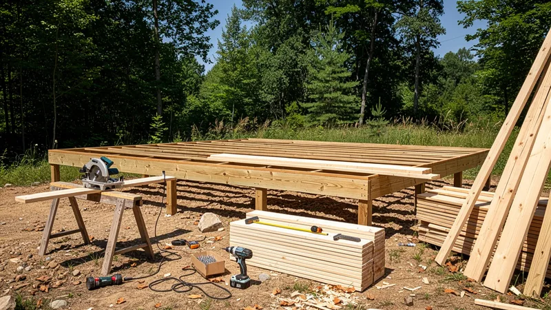 Deck construction in progress on a rural property near Auburn, KS