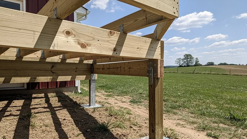 Deck framing in progress on a rural property in Rossville, KS